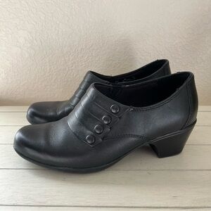 Clarks Bendables Black Leather Heeled Booties Shoes Gothic Victorian